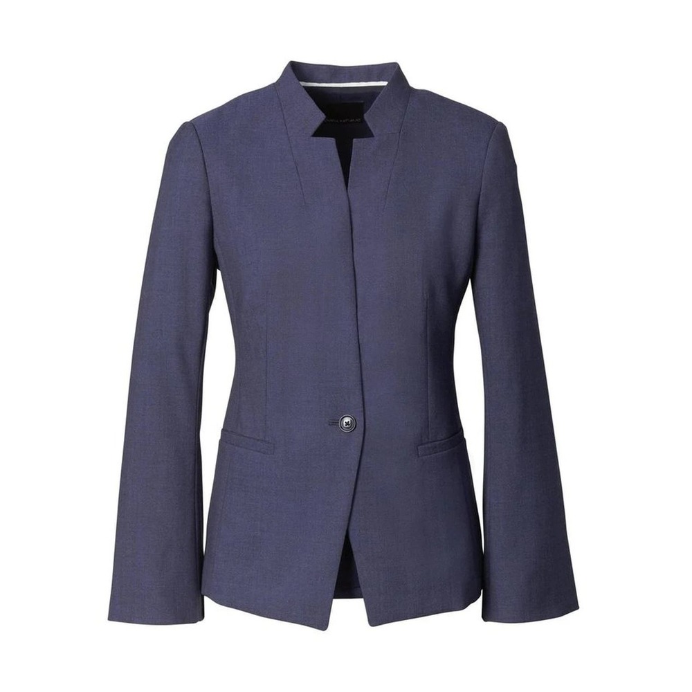 Banana Republic Long and Lean Wool Blazer Collarless Career Workwear Navy Blue 2